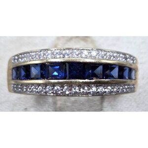 Ring 14K Yellow Gold Over 925 Stamped Princess Lab Created Sapphire & Cubic Zirc